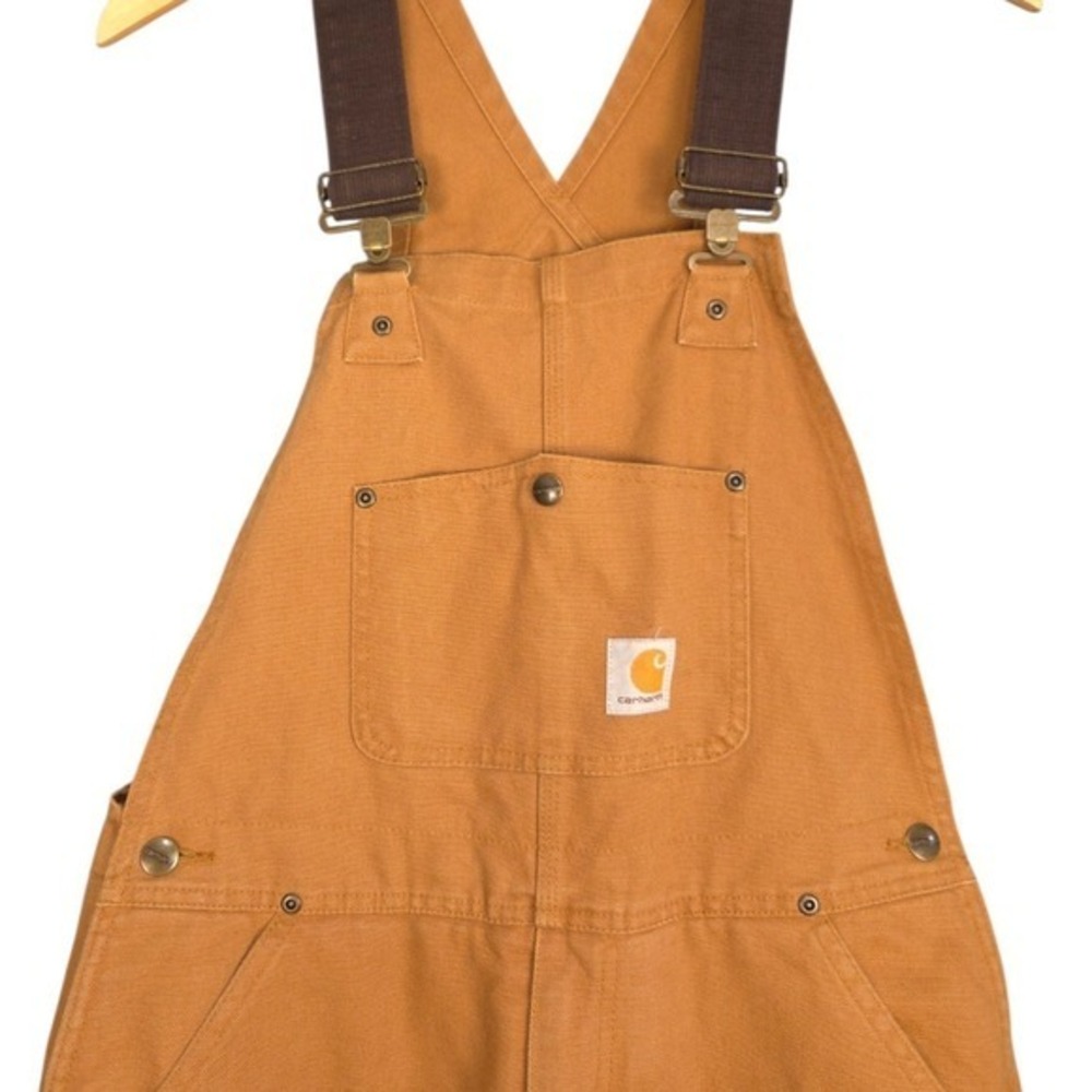Carhartt Insulated Bib Overalls Women 14 Brown Quilt‎ Lined Duck Canvas Dbl Knee